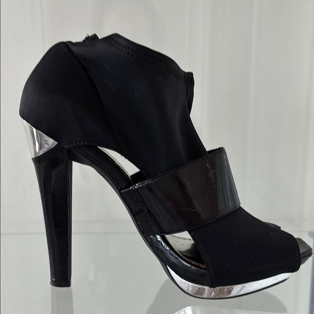 Chic Black and Silver High Heel Ankle Boots